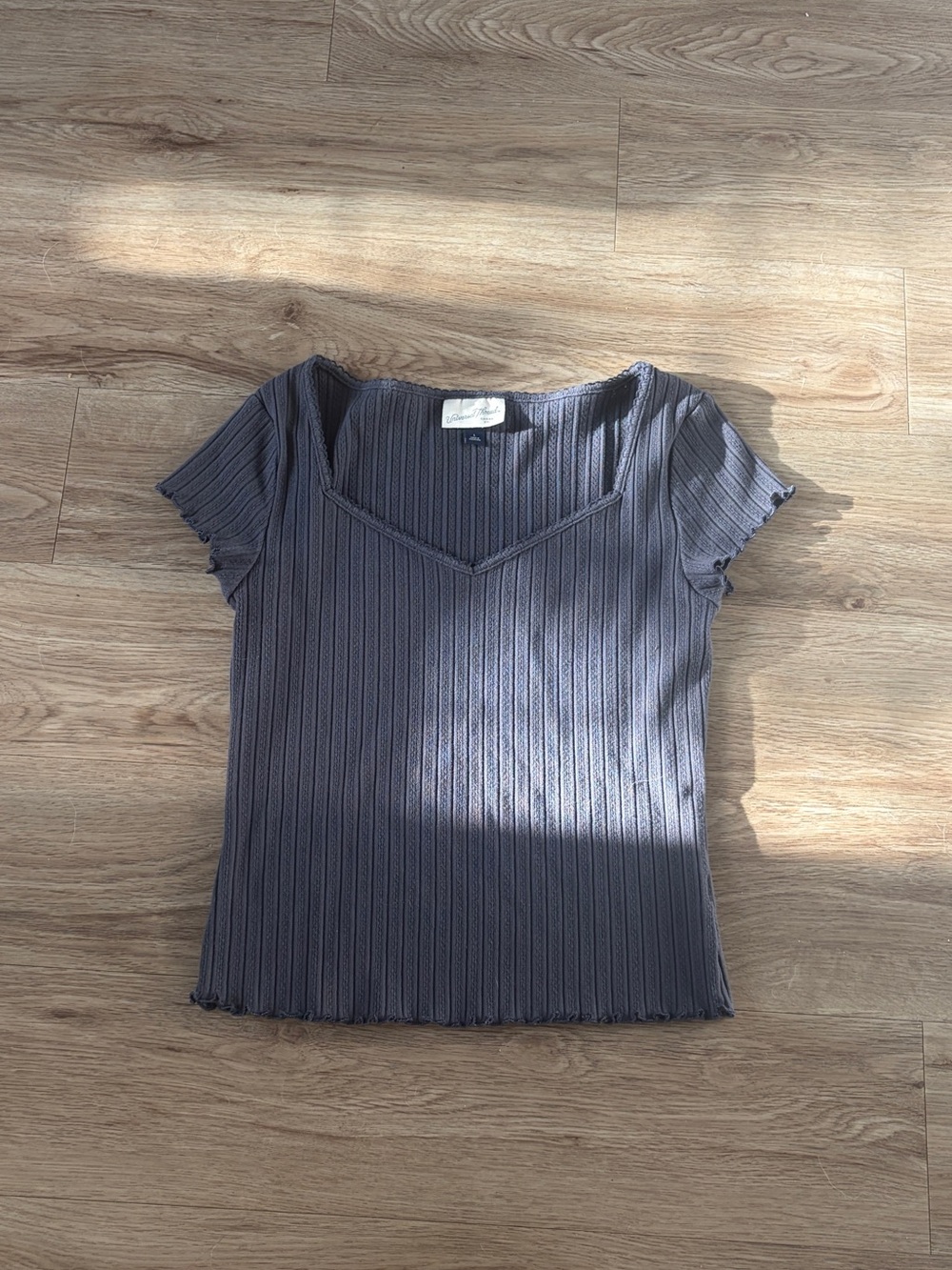 5 for $25 Universal Thread Ribbed V-Neck Short Sleeve Top - Gray